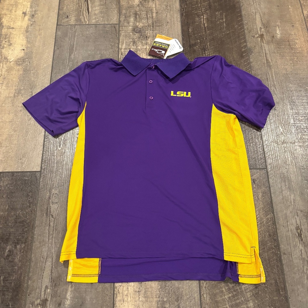 LSU Drake Medium Polo with Mesh Sides Purple and Gold (New with Tags)